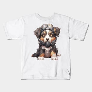 Australian Shepherd Dog Wearing Gas Mask Kids T-Shirt